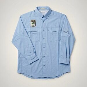 Columbia PFG Blood N Guts Shirt Men L Blue B.A.S.S. Patch Omni-Shield LS Vented